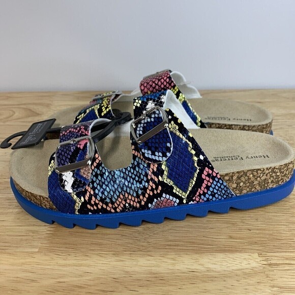 HENRY Ferrera Fabulous Sz 7 Womens Slide Snake Multicolor Design Sandals Buckle - Picture 2 of 10